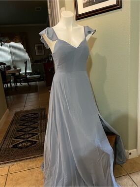 Azazie Powder Blue Maxi Dress with Flutter Cap Sleeves